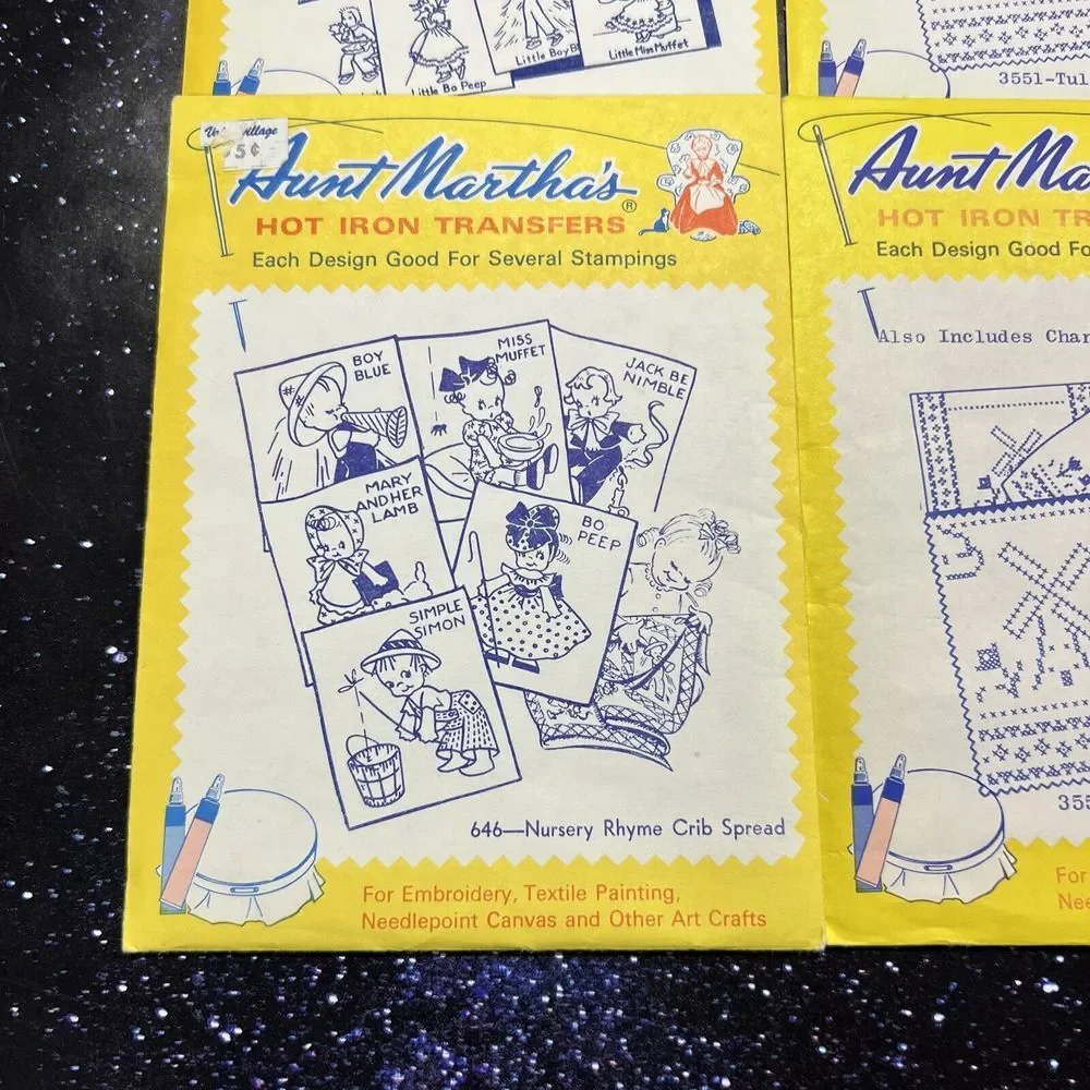 Lot of 4 Aunt‎ Martha's Hot Iron Transfers for Embroidery & Variety Designs